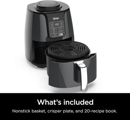 Ninja Air Fryer, 1550-Watt Programmable Base for Air Frying, Roasting, Reheating & Dehydrating with 4-Quart Ceramic Coated Basket (AF101), Black/Gray