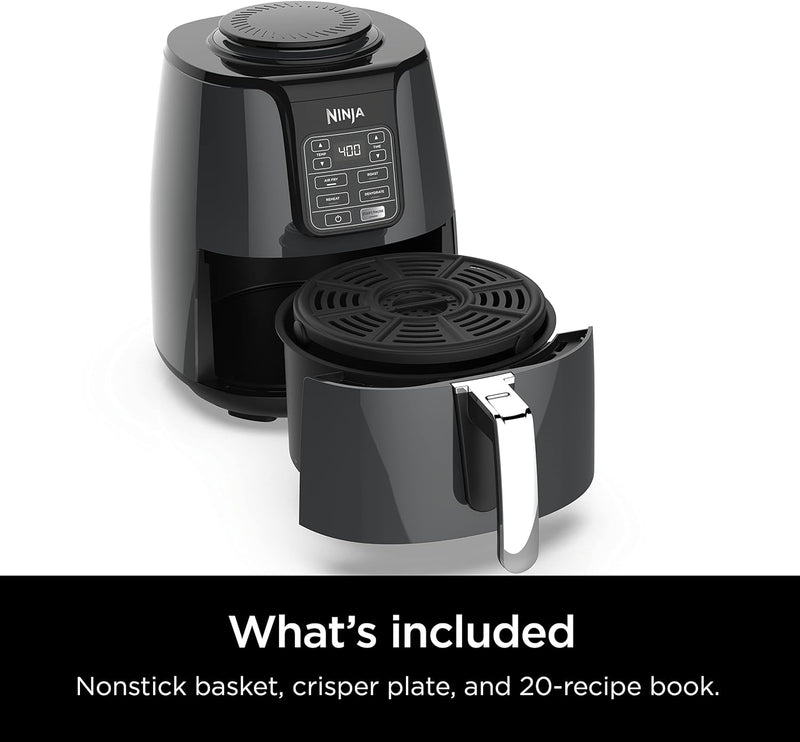Ninja Air Fryer, 1550-Watt Programmable Base for Air Frying, Roasting, Reheating & Dehydrating with 4-Quart Ceramic Coated Basket (AF101), Black/Gray