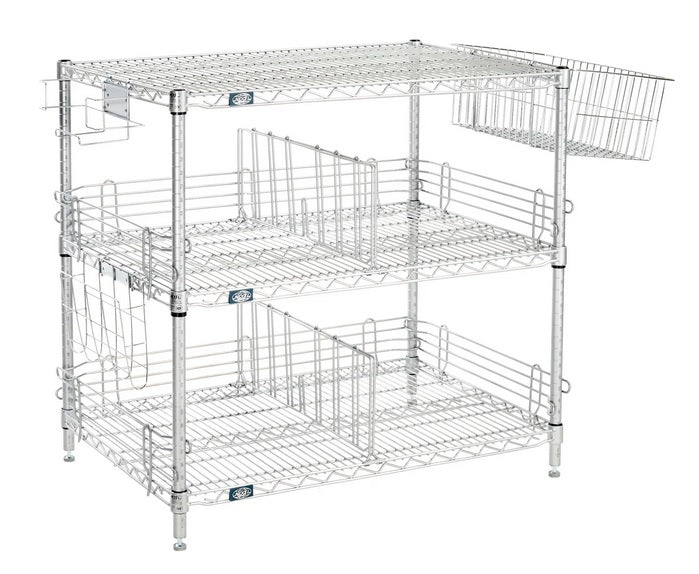 Nexel® 3 Shelf, Chrome To Go Wire Shelving Unit, 24"W x 21"D x 34"H