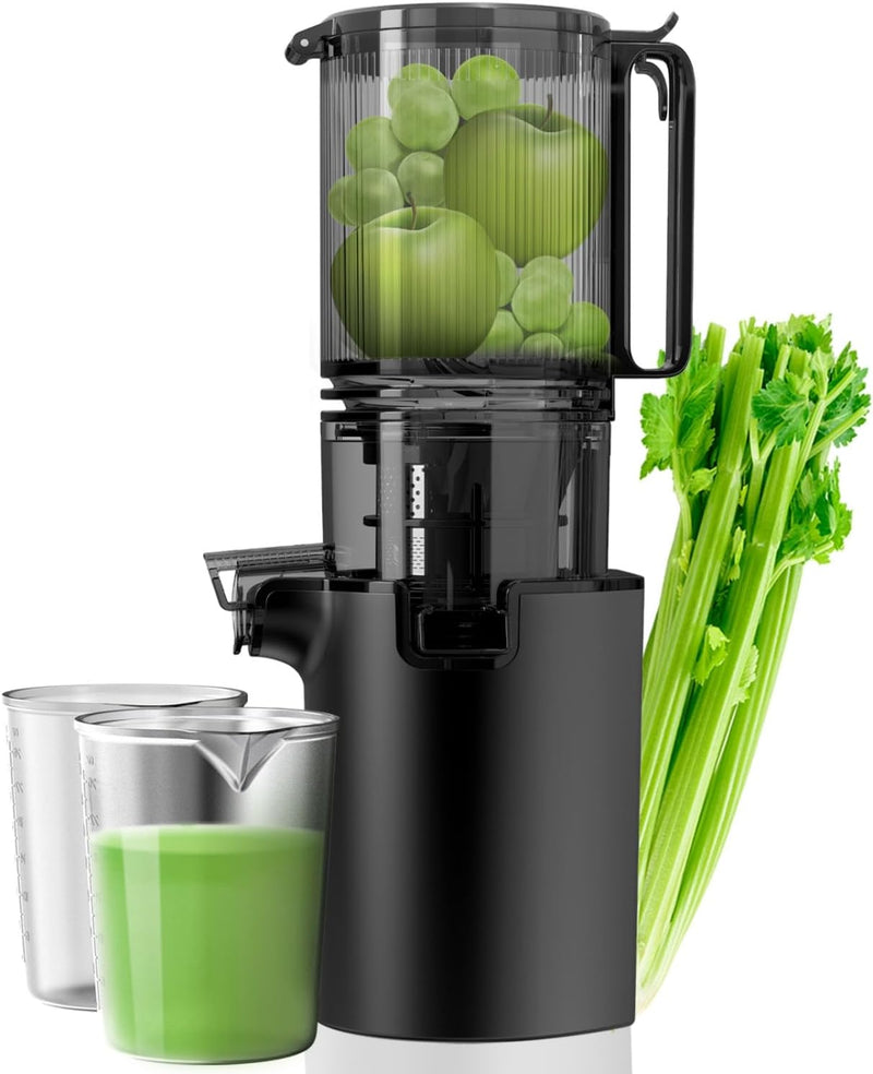 Masticating Juicer, 350W Slow Cold Press Juicer with 5.3" Larger Feed Chute, Pure Juicer Machines for Whole Vegetables & Fruits, Easy to Clean with Brush