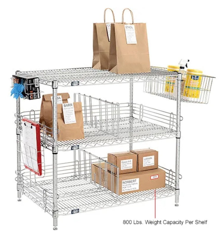 Nexel® 3 Shelf, Chrome To Go Wire Shelving Unit, 24"W x 21"D x 34"H