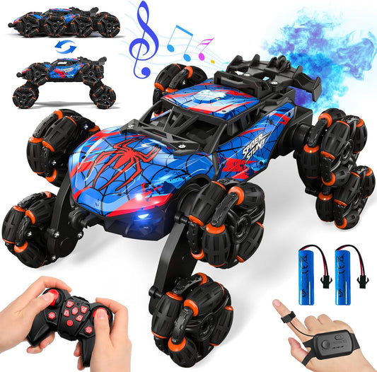 8WD Gesture Sensing RC Stunt Car – Spider Hand Controlled Remote Control Car – Double-Sided Climbing Drift Toy with Spray Lights Music – 2.4GHz Off-Road RC Car for Kids Ages 6–13 - PuriLite