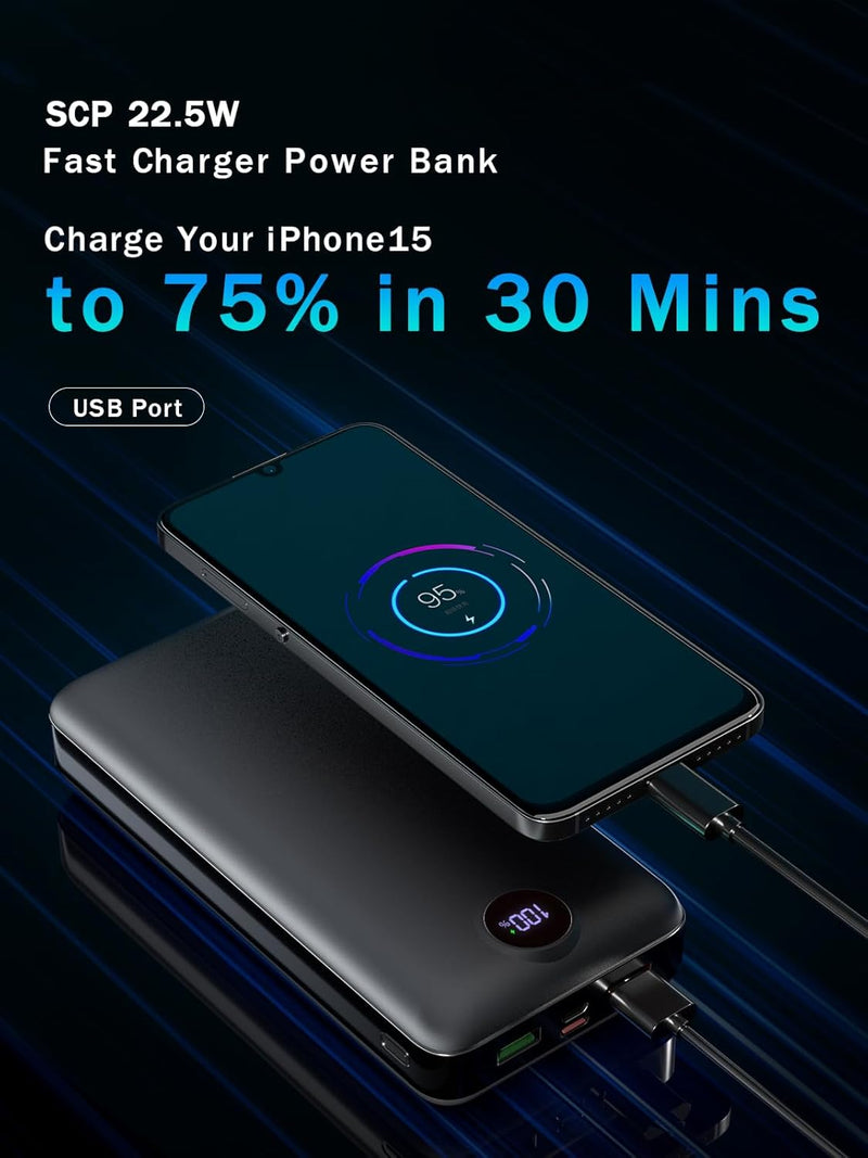 Power Bank Fast Charging 50000mAh 22.5W Portable Charger USB C Quick Charge with 3 Outputs & 2 Inputs LED Display Huge Capacity External Battery Pack for iPhone, Samsung, iPad etc