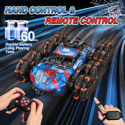 8WD Gesture Sensing RC Stunt Car – Spider Hand Controlled Remote Control Car – Double-Sided Climbing Drift Toy with Spray Lights Music – 2.4GHz Off-Road RC Car for Kids Ages 6–13 - PuriLite
