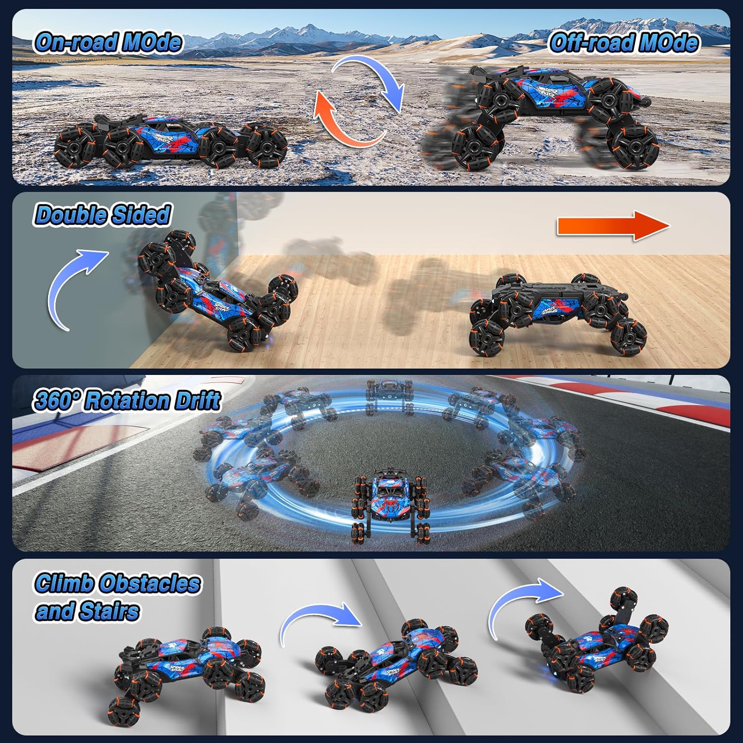 8WD Gesture Sensing RC Stunt Car – Spider Hand Controlled Remote Control Car – Double-Sided Climbing Drift Toy with Spray Lights Music – 2.4GHz Off-Road RC Car for Kids Ages 6–13 - PuriLite