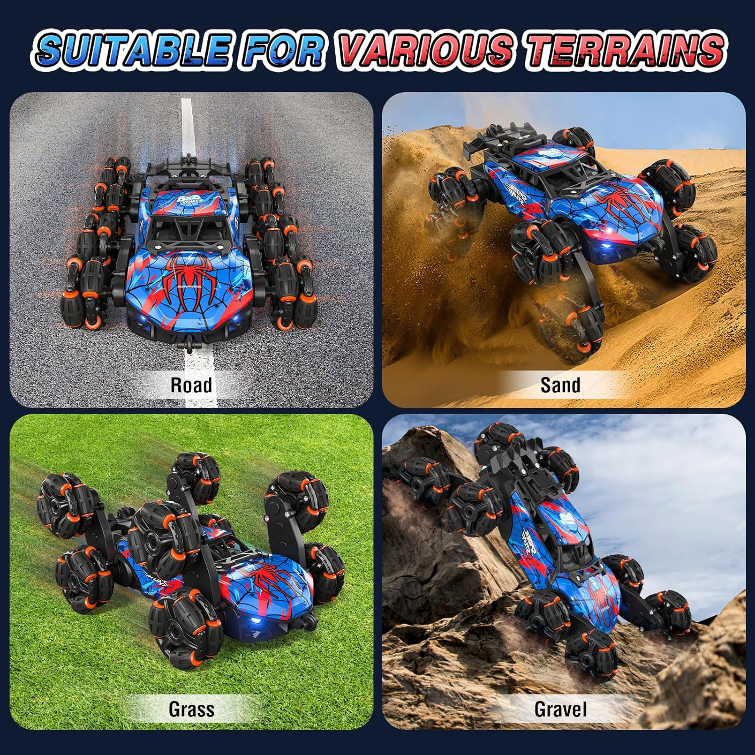 8WD Gesture Sensing RC Stunt Car – Spider Hand Controlled Remote Control Car – Double-Sided Climbing Drift Toy with Spray Lights Music – 2.4GHz Off-Road RC Car for Kids Ages 6–13 - PuriLite