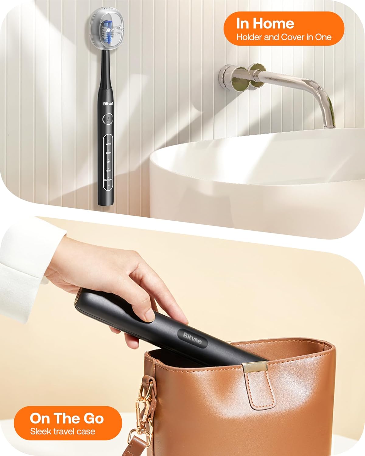 Bitvae Ultrasonic Electric Toothbrushes for Adults and Kids, ADA Accepted Rechargeable Travel Sonic Toothbrush with 8 Brush Heads, 5 Modes, Holder, D2 (Jet Black)