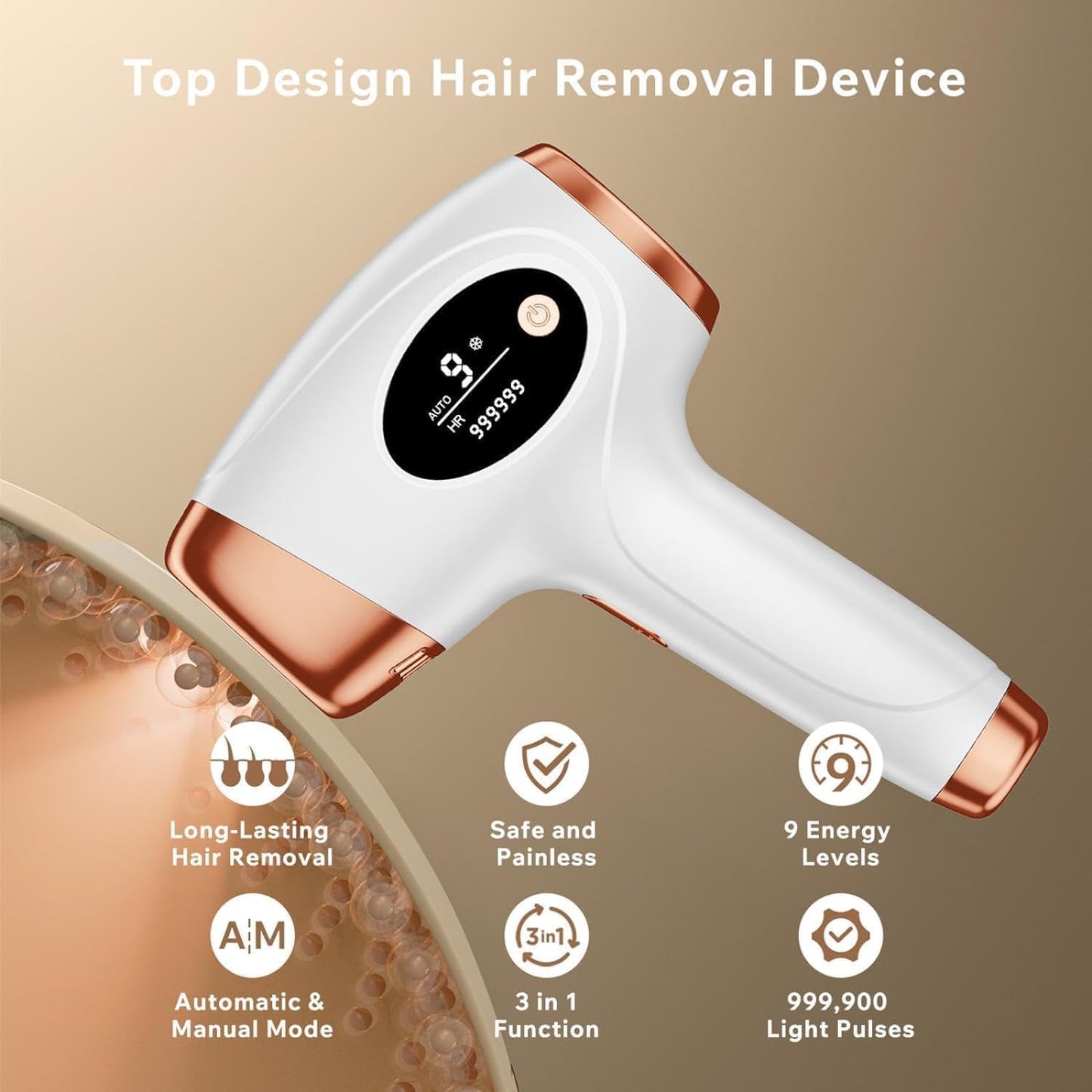 Aopvui Laser Hair Removal for Women and Men, Safe & Nearly Painless Laser Hair Removal Device, At-Home Permanent IPL Hair Removal for Armpits Arms Legs Back Bikini Line & Whole Body Use