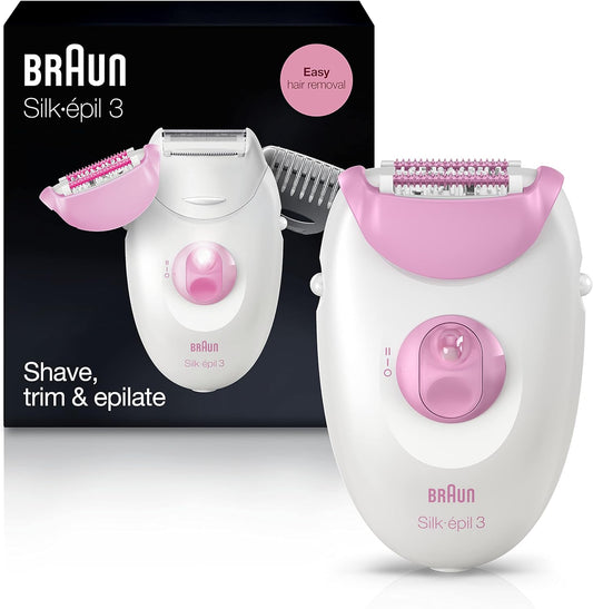 Braun Silk-épil 3 3-270, Epilator for Women for Long-Lasting Hair Removal, 20 Tweezer system, Smartlight Technology, Massage rollers, Shaver and Trimmer Head Included