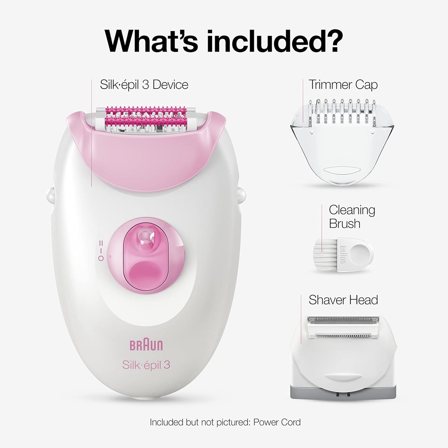 Braun Silk-épil 3 3-270, Epilator for Women for Long-Lasting Hair Removal, 20 Tweezer system, Smartlight Technology, Massage rollers, Shaver and Trimmer Head Included