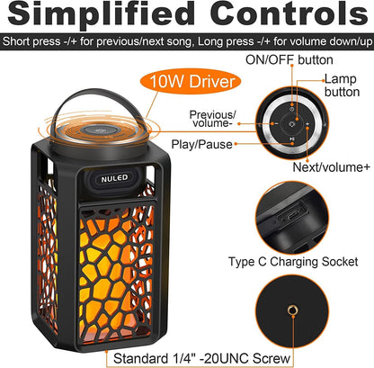 Outdoor Bluetooth Speakers – 10W TWS LED Flame Tiki Torch Lantern – Waterproof Wireless Portable Stereo Speaker – Wall Mount Hook Ground Stake Patio Yard Speaker - PuriLite
