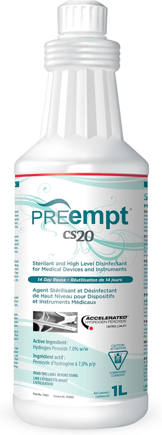 PREempt CS20 Sterilant and High-Level Disinfectant for Reusable Spa, Salon and Nail Tools and Implements (1 Liter)