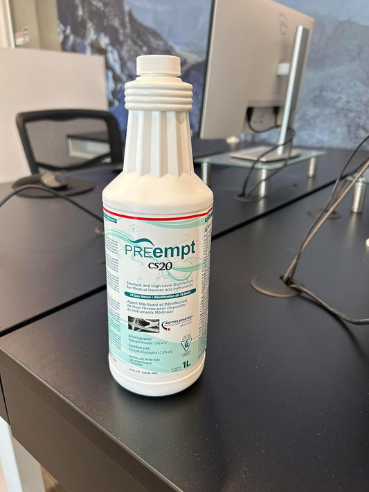 PREempt CS20 Sterilant and High-Level Disinfectant for Reusable Spa, Salon and Nail Tools and Implements (1 Liter) - PuriLite