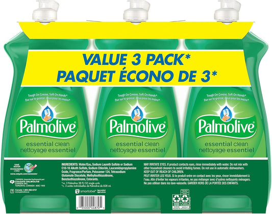 Palmolive Essential Clean Dish Soap, Original Scent 828ml (Triple Pack) - Biodegradable, Phosphate & Residue-Free Liquid Dish Soap - Removes Grease & Grimes from Dishes