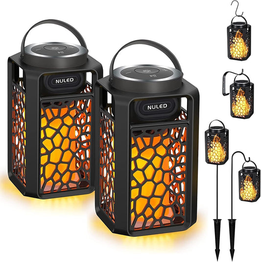 Outdoor Bluetooth Speakers – 10W TWS LED Flame Tiki Torch Lantern – Waterproof Wireless Portable Stereo Speaker – Wall Mount Hook Ground Stake Patio Yard Speaker