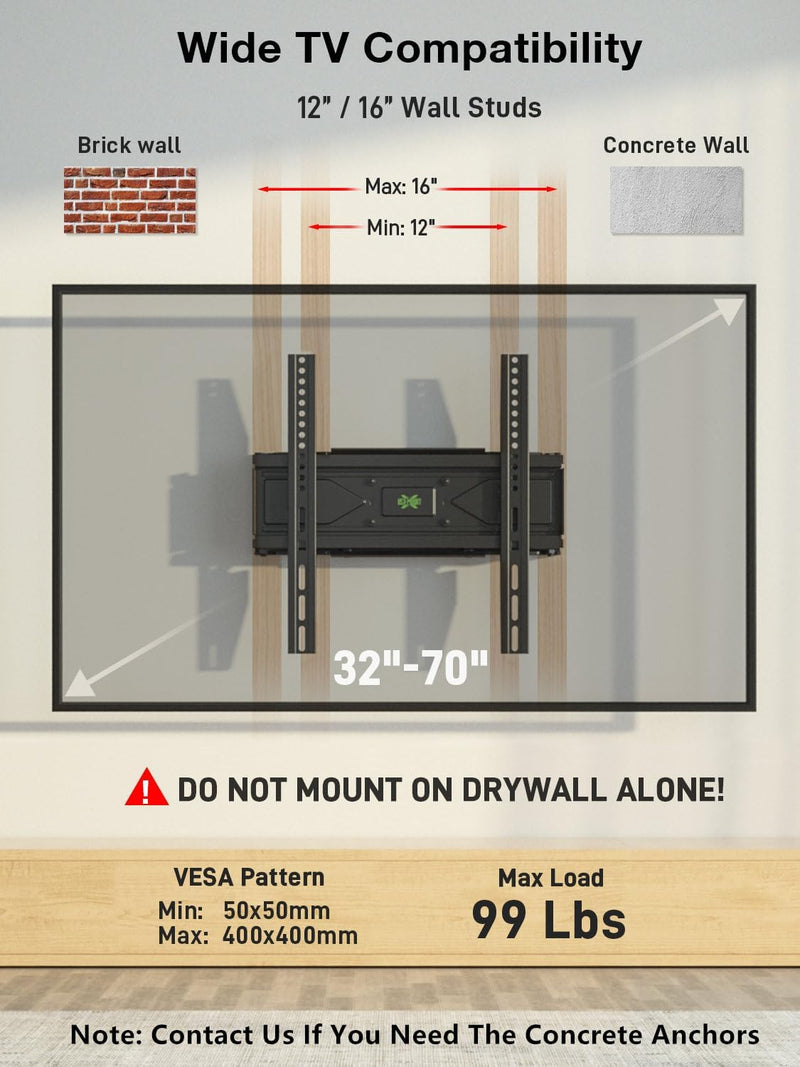 USX MOUNT Full Motion TV Wall Mount for Most 32-70 inch TVs up to 99 Lbs, Wall Mount TV Bracket with Articulating Swivel Tilting, TV Mount Fit 12" 16" Wood Studs, Max VESA 400x400mm, XMM903