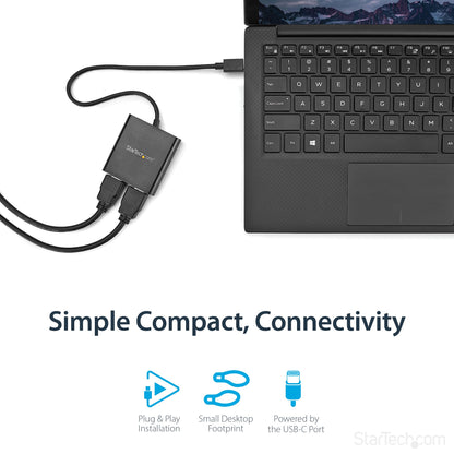 USB-C to Dual HDMI Adapter, USB Type-C Multi-Monitor MST Hub, Dual 4K 30Hz HDMI Laptop Display Extender / Splitter, HDR, Extra-Long Built-In Cable - Windows Only