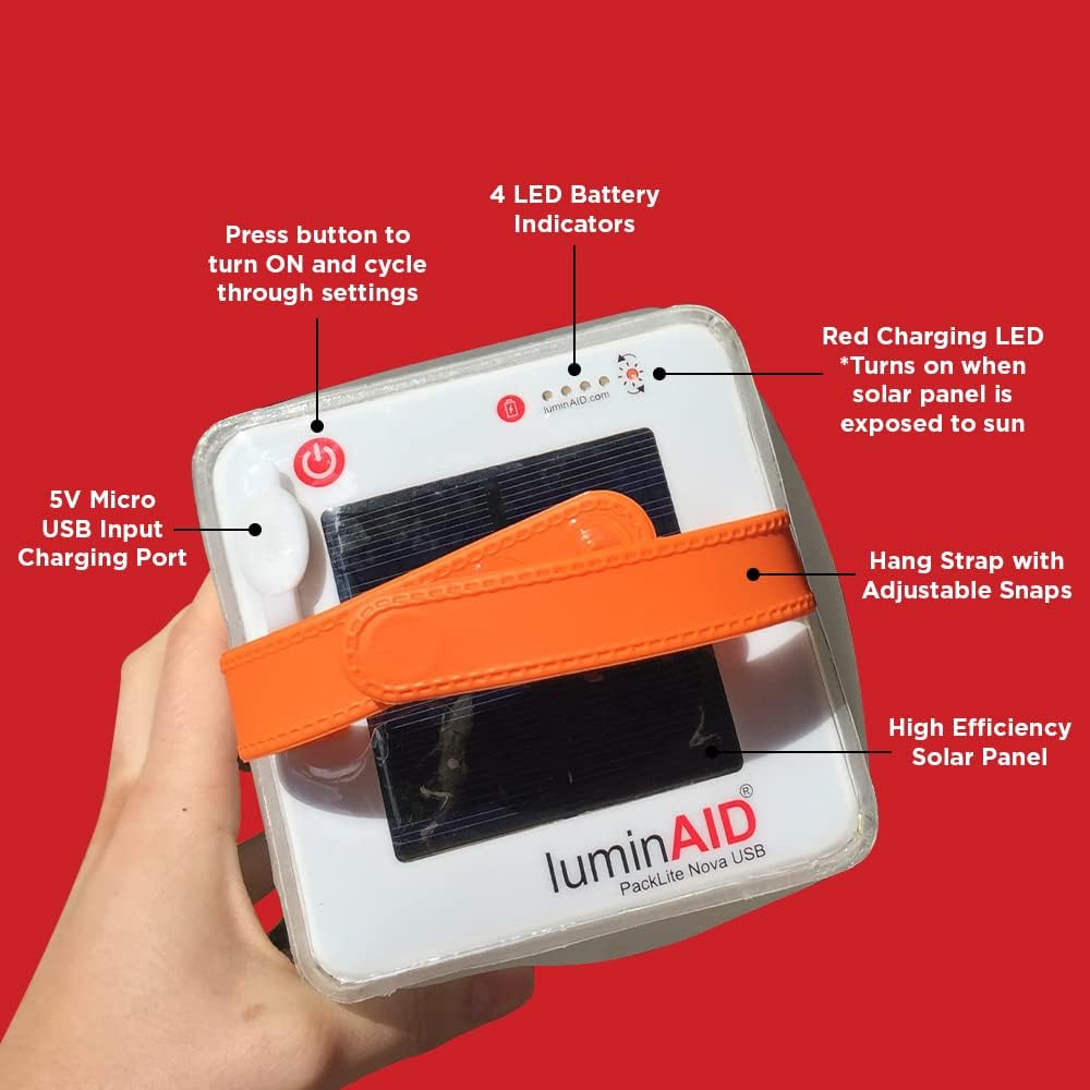 LuminAID PackLite Nova Solar Inflatable Lantern – USB Rechargeable Waterproof LED Light – Lightweight Collapsible Camping Emergency Lantern – 75 Lumens - PuriLite