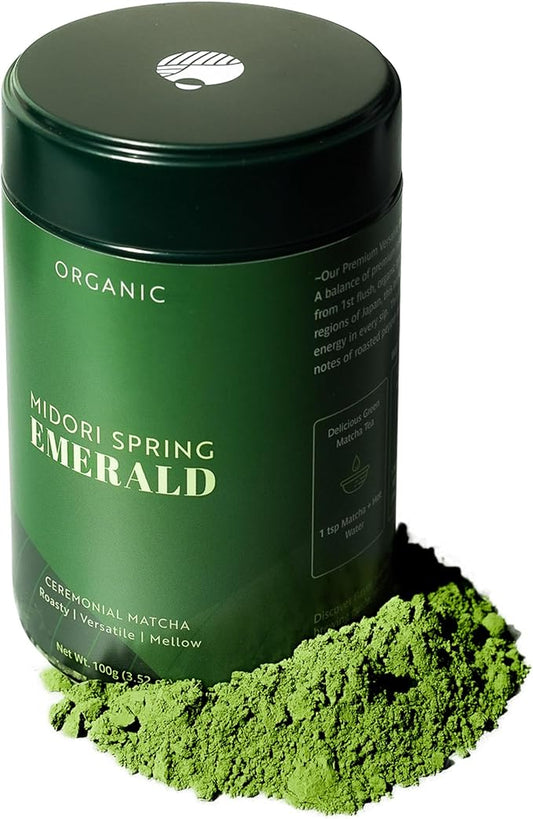 Organic Ceremonial Matcha - Emerald Class 100g - Chef's Choice! Quality Japanese Matcha Powder For Smoothies and Beginners, Kosher, VEGAN, USDA