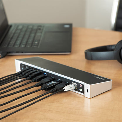 Triple Monitor USB 3.0 Docking Station with 2x 4K DisplayPort & HDMI - 5 Port USB-A Hub (1x Fast-Charge), 3.5mm Audio, GbE - USB Type A Universal Laptop Dock for MacOS / Windows - TAA - PuriLite