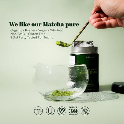 Organic Ceremonial Matcha - Emerald Class 100g - Chef's Choice! Quality Japanese Matcha Powder For Smoothies and Beginners, Kosher, VEGAN, USDA