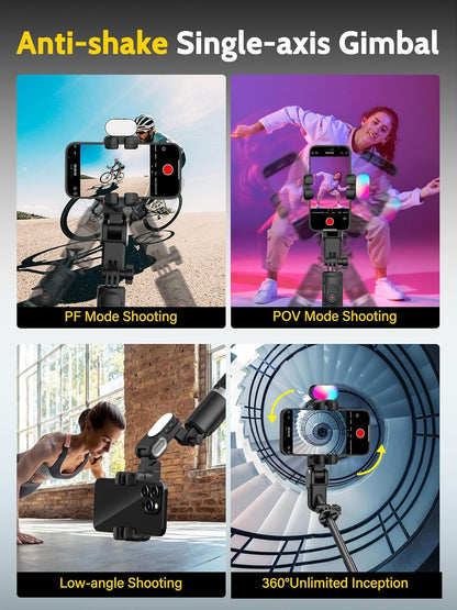 Auto Face Tracking Tripod 360° Rotation – Phone Stand Follow You for Video Recording, Selfie Stick Tripod with RGB Light & Remote Control (M2Pro Black) - PuriLite