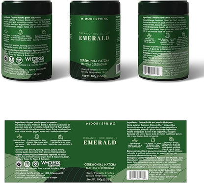 Organic Ceremonial Matcha - Emerald Class 100g - Chef's Choice! Quality Japanese Matcha Powder For Smoothies and Beginners, Kosher, VEGAN, USDA