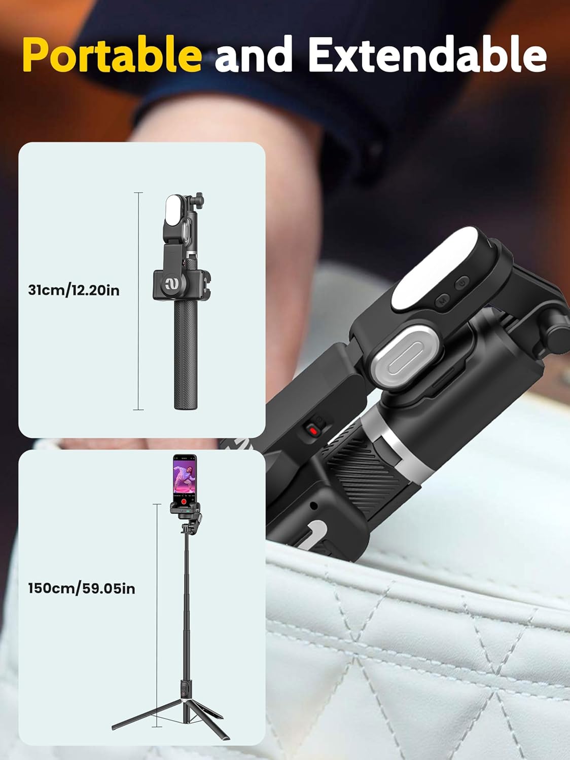 Auto Face Tracking Tripod 360° Rotation – Phone Stand Follow You for Video Recording, Selfie Stick Tripod with RGB Light & Remote Control (M2Pro Black) - PuriLite