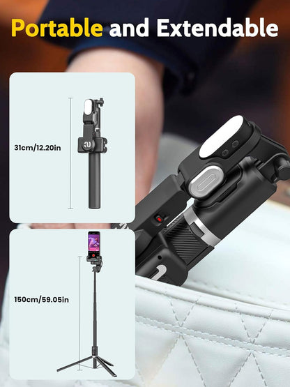 Auto Face Tracking Tripod 360° Rotation – Phone Stand Follow You for Video Recording, Selfie Stick Tripod with RGB Light & Remote Control (M2Pro Black) - PuriLite