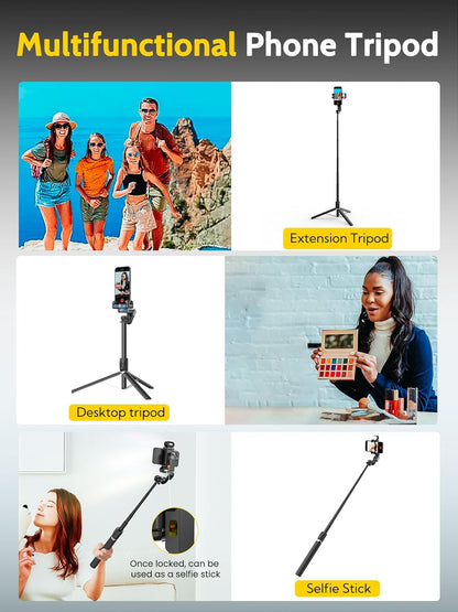Auto Face Tracking Tripod 360° Rotation – Phone Stand Follow You for Video Recording, Selfie Stick Tripod with RGB Light & Remote Control (M2Pro Black) - PuriLite