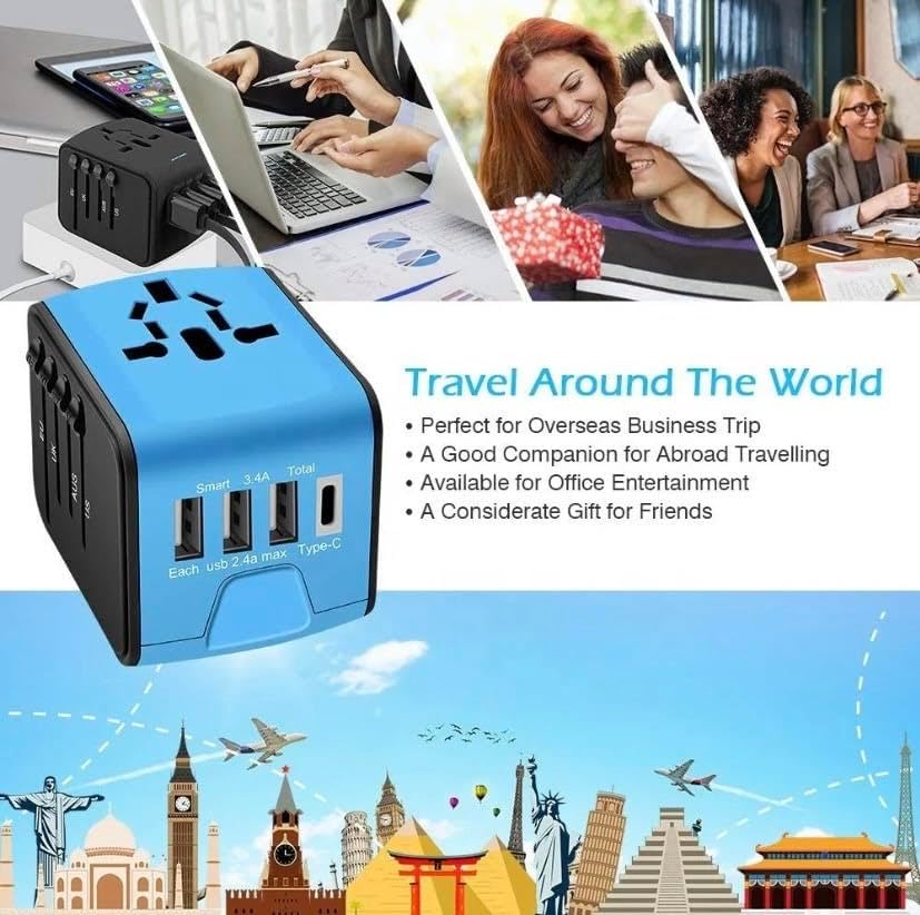 Global Universal Travel Adapter – All-in-One Wall Charger with USB-C 3.0A & 3 USB 2.4A Ports, Worldwide AC Plug Adapter for UK EU AU Asia - PuriLite