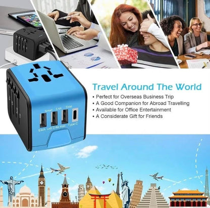 Global Universal Travel Adapter – All-in-One Wall Charger with USB-C 3.0A & 3 USB 2.4A Ports, Worldwide AC Plug Adapter for UK EU AU Asia - PuriLite