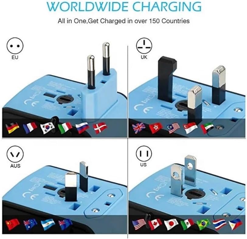 Global Universal Travel Adapter – All-in-One Wall Charger with USB-C 3.0A & 3 USB 2.4A Ports, Worldwide AC Plug Adapter for UK EU AU Asia - PuriLite