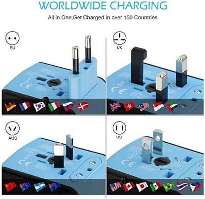Global Universal Travel Adapter – All-in-One Wall Charger with USB-C 3.0A & 3 USB 2.4A Ports, Worldwide AC Plug Adapter for UK EU AU Asia - PuriLite