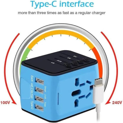 Global Universal Travel Adapter – All-in-One Wall Charger with USB-C 3.0A & 3 USB 2.4A Ports, Worldwide AC Plug Adapter for UK EU AU Asia - PuriLite