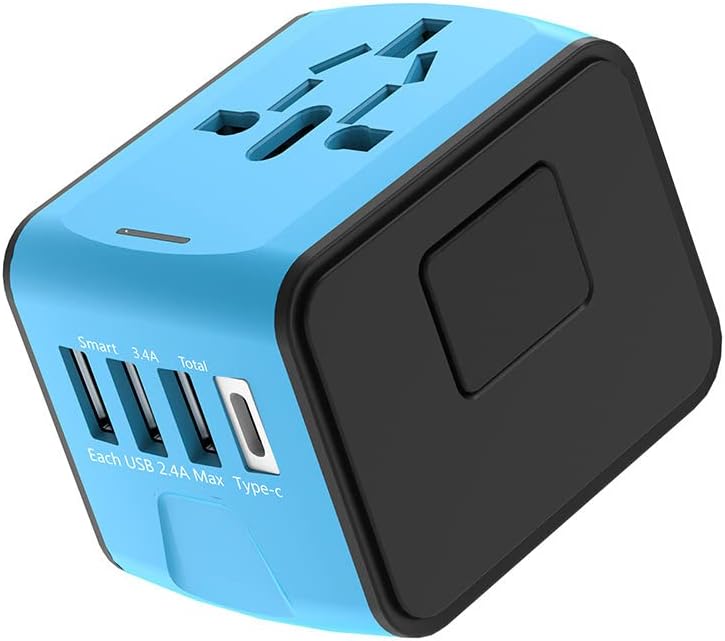 Global Universal Travel Adapter – All-in-One Wall Charger with USB-C 3.0A & 3 USB 2.4A Ports, Worldwide AC Plug Adapter for UK EU AU Asia - PuriLite