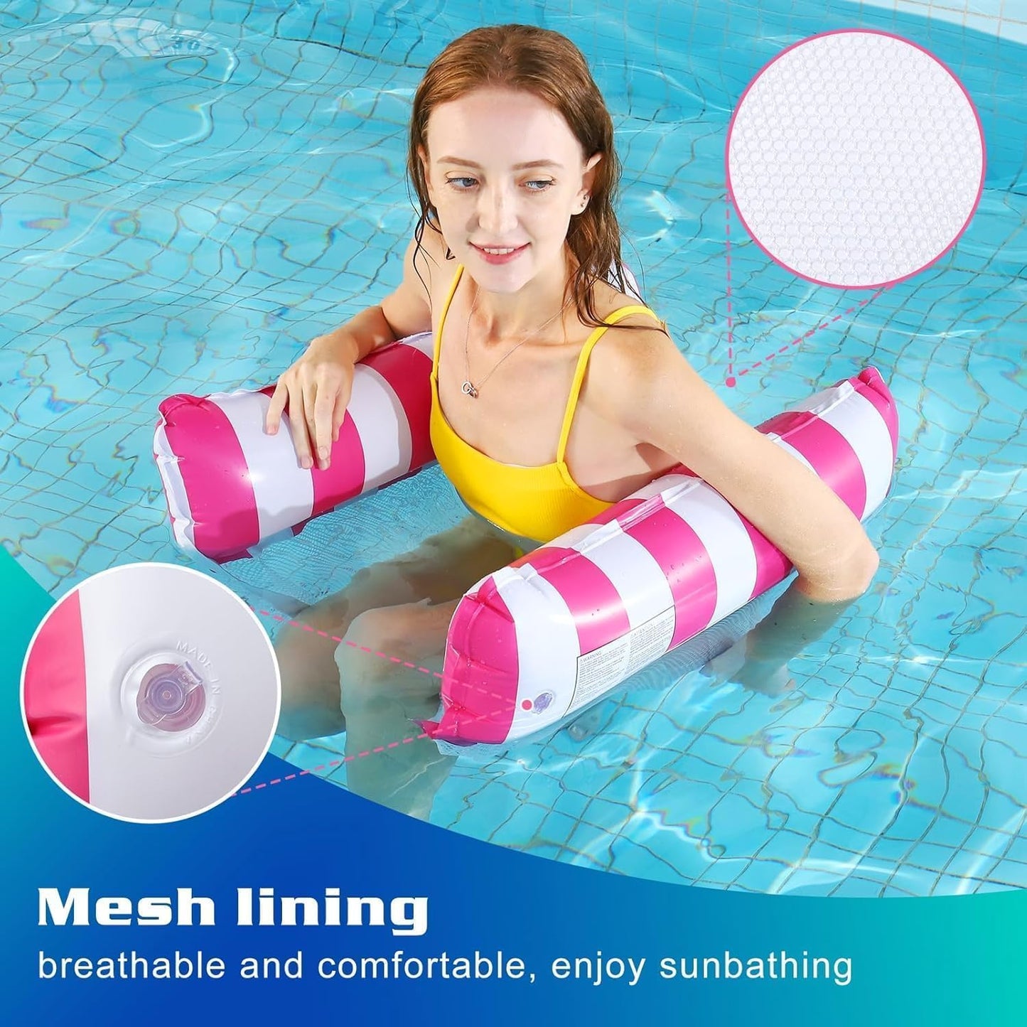 2 Pack Inflatable Pool Floats Hammock, Adults for Size Water Hammock Lounger, Multi-Purpose 4-in-1 Swimming Water Floating Rafts