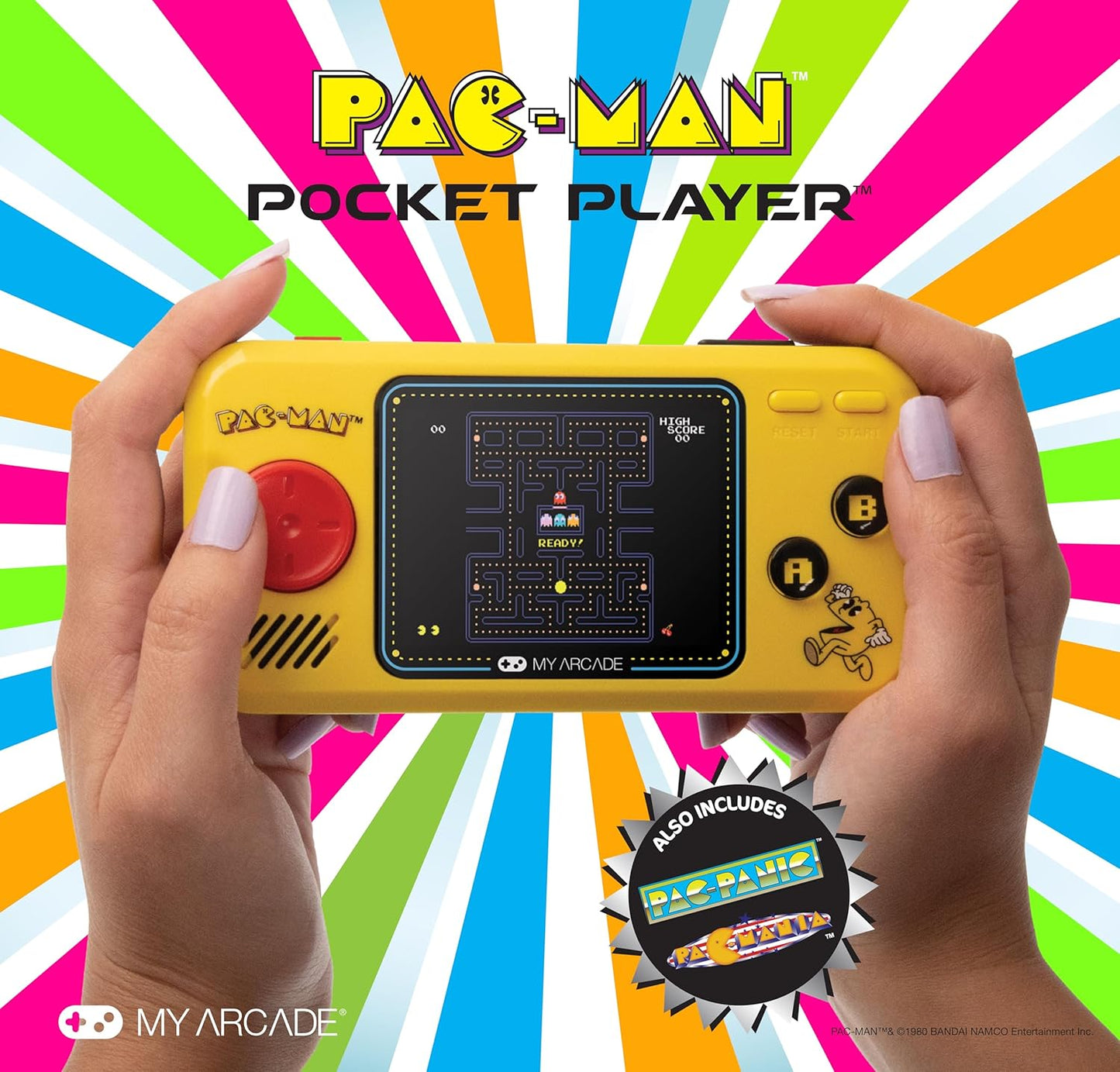 My Arcade Pac-Man Pocket Player Handheld Game Console – 3 Built-In Games (Pac-Man, PAC-Panic, PAC-Mania), 2.75” Full-Color Display, Retro Collectible with Speaker & Headphone Jack - PuriLite