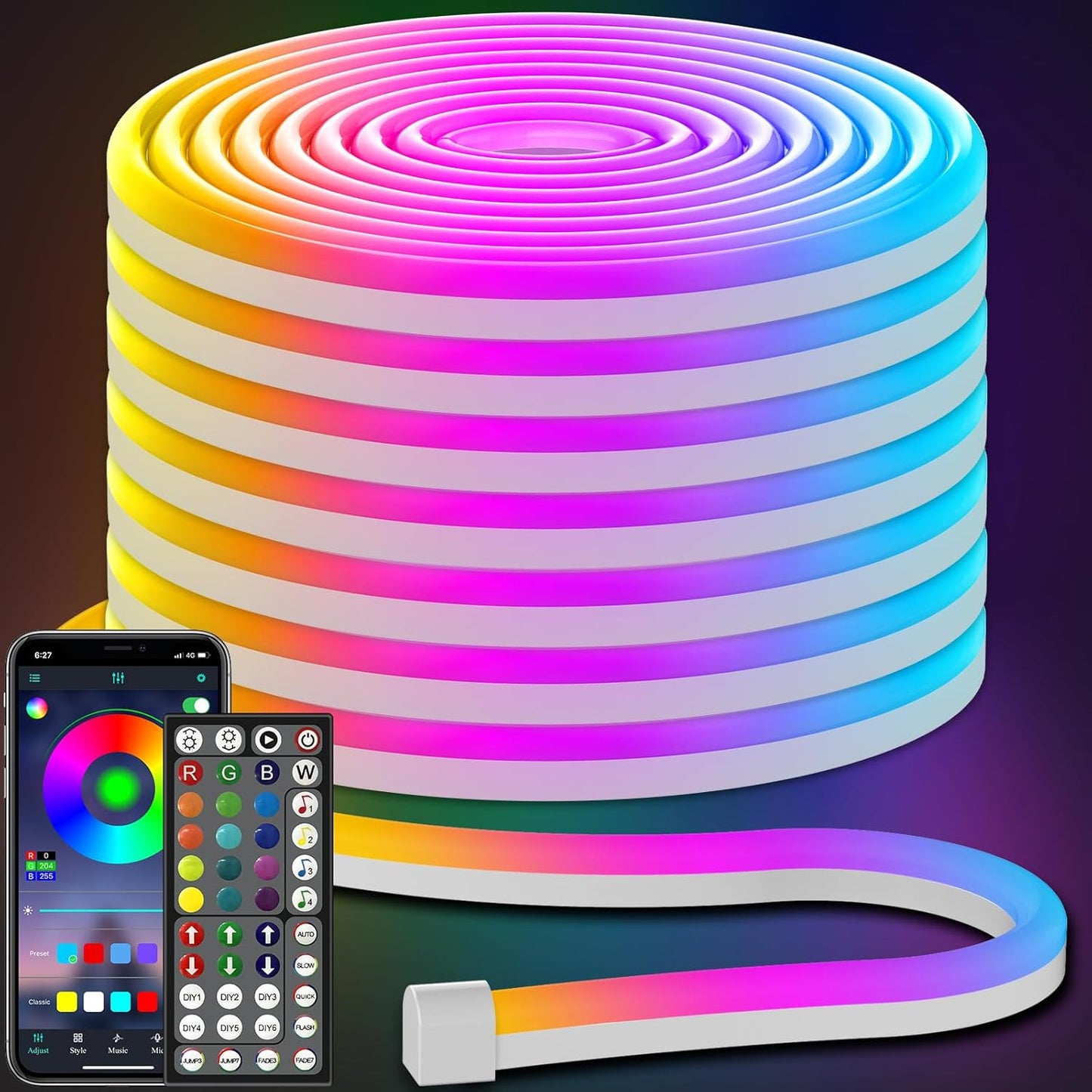 AILBTON Led Neon Rope Lights,Control with App/Remote,Flexible Led Rope Lights,Multiple Modes,IP65 Outdoor RGB Neon Lights Waterproof,Music Sync Gaming Led Neon Strip Lights for Bedroom 50FT Led Neon