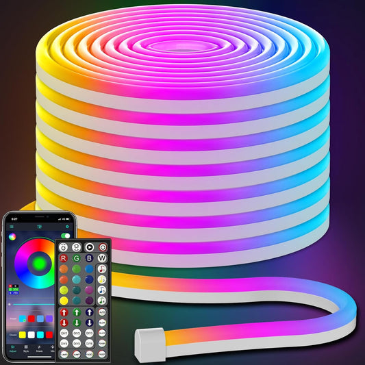 AILBTON Led Neon Rope Lights,Control with App/Remote,Flexible Led Rope Lights,Multiple Modes,IP65 Outdoor RGB Neon Lights Waterproof,Music Sync Gaming Led Neon Strip Lights for Bedroom 50FT Led Neon