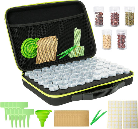 Aolamegs Garden Seed Storage Organizer Box - 60 Slots Seeds Organizer with Foam Insert,Plastic Storage Containers,Label Stickers,Seed Envelopes,Plant Tags,Funnel, Vegetable Seed Storage Case
