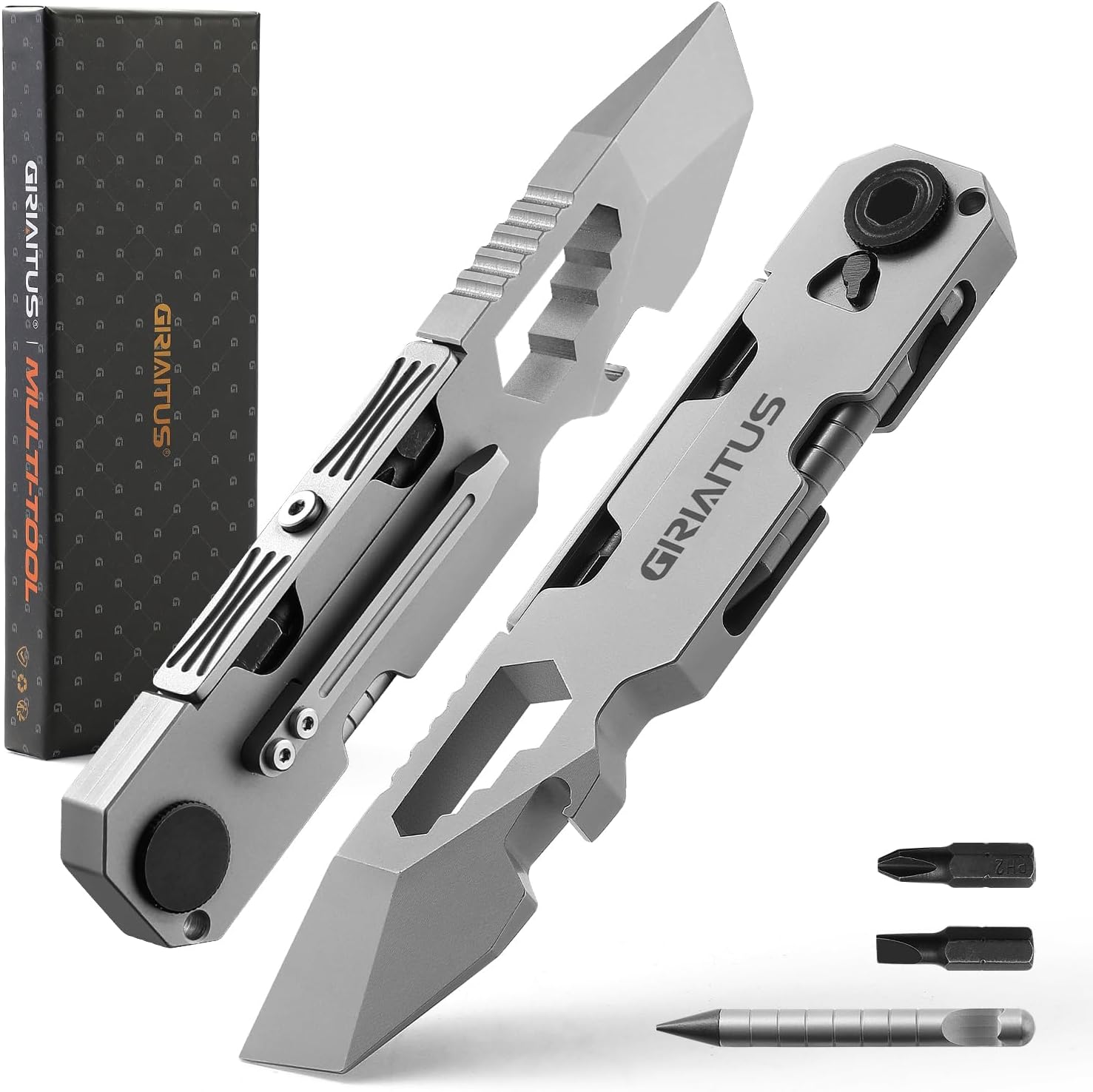 EDC Pry Bar Multitool 10-in-1 with Bi-Directional Ratchet Screwdriver, Magnetic Pen, Stainless Steel Pocket Tool for Everyday Carry, Camping, and Utility Use - PuriLite