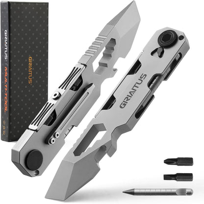 EDC Pry Bar Multitool 10-in-1 with Bi-Directional Ratchet Screwdriver, Magnetic Pen, Stainless Steel Pocket Tool for Everyday Carry, Camping, and Utility Use - PuriLite