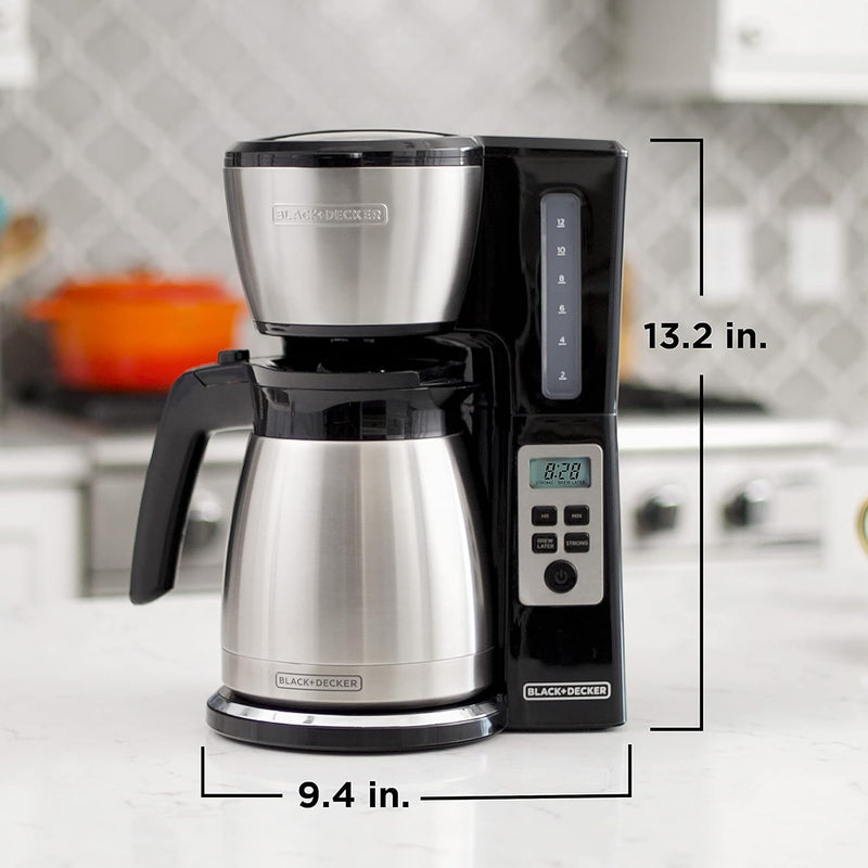 BLACK+DECKER Thermal Carafe Programmable Coffeemaker, 12-Cup Coffee Machine, Stainless Steel