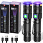 DARKBEAM UV Flashlight 365nm & 395nm Blacklight Rechargeable USB, Wood’s Lamp Ultraviolet Black Light LED Portable with Clip - Detector for Pet Cat Urine, Stains, Resin Curing, Uranium Glass, 2 Pack
