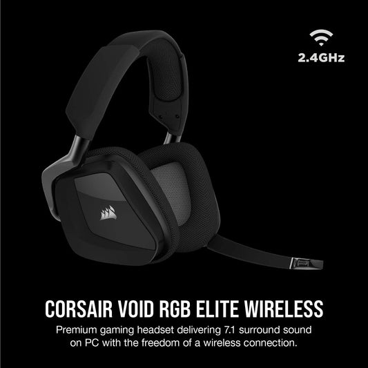 Corsair Void RGB Elite Wireless Premium Gaming Headset with 7.1 Surround Sound, Carbon - PuriLite