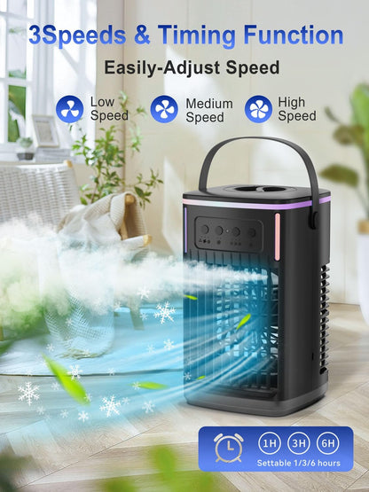 4 in 1 Portable Air Conditioners Fan with Remote,1500ml Water Tank, 3 Wind Speeds, 1-6H Timer, 2 Cool Mist, Personal AC Mini Air Conditioner for Room Bedroom Office Camping (Black)