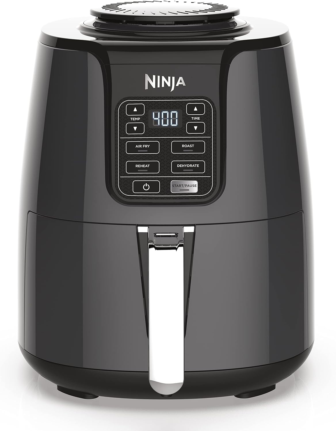 Ninja Air Fryer, 1550-Watt Programmable Base for Air Frying, Roasting, Reheating & Dehydrating with 4-Quart Ceramic Coated Basket (AF101), Black/Gray