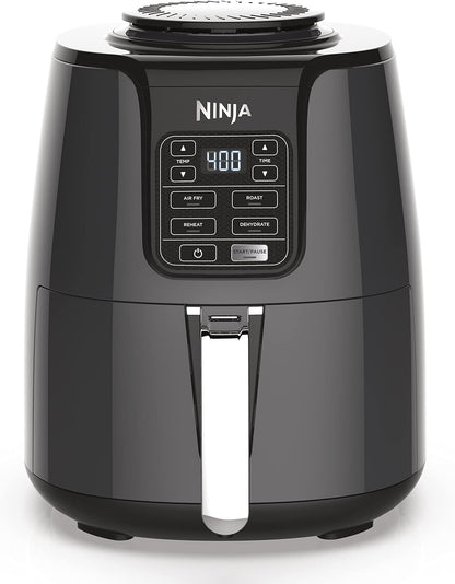 Ninja Air Fryer, 1550-Watt Programmable Base for Air Frying, Roasting, Reheating & Dehydrating with 4-Quart Ceramic Coated Basket (AF101), Black/Gray