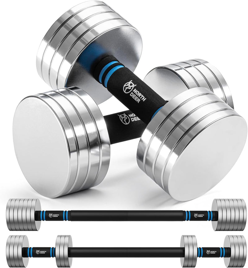 Northdeer V2.0 Adjustable Steel Dumbbells 40LB / 60LB - 2 in 1 Dumbbell Barbell Set for Home Gym Workout - Compatible with V1.0 Dumbbells